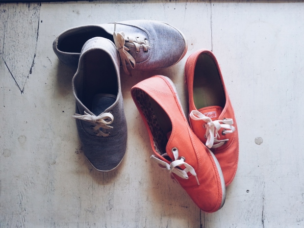Gray Laced Up Pimsols from Zalora and Neon Pink Keds